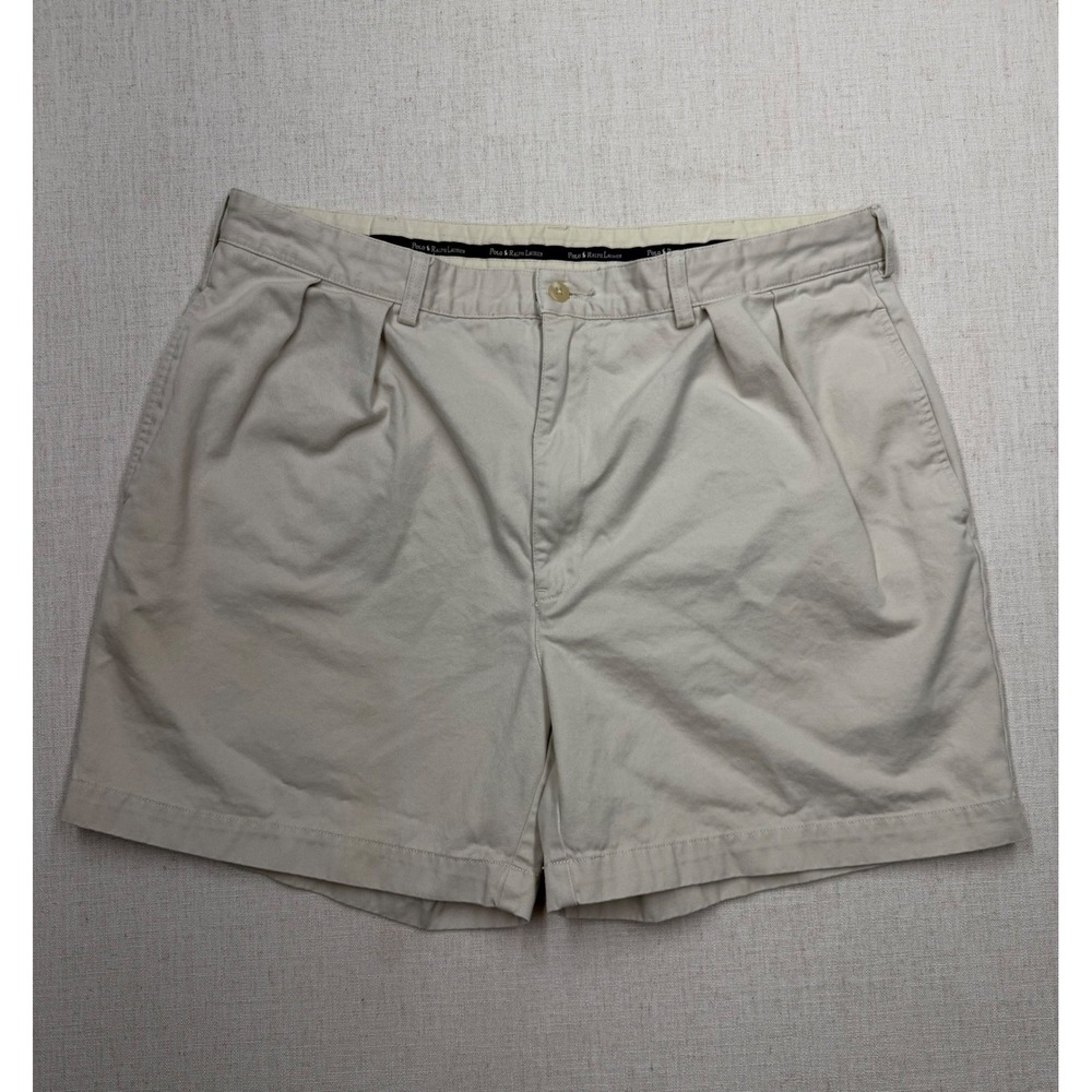 VTG 90s Polo Ralph Lauren Mens Andrew Short Pleated Chino Shorts Tan Khaki Sz 38